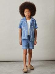 13-14 yrs Towelling Brand-Embroidered Shorts in Airforce Blue | Reiss USA