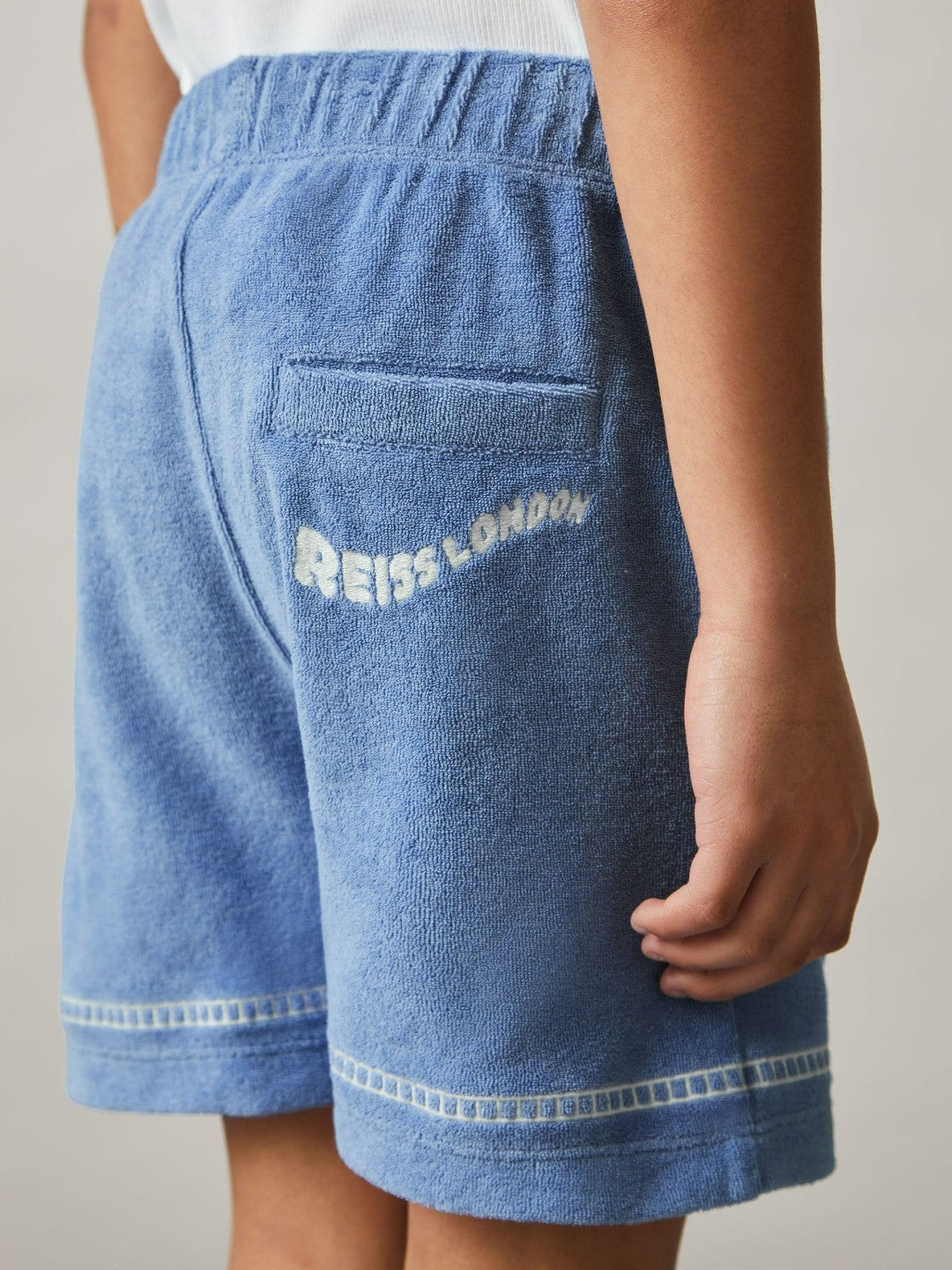 13-14 yrs Towelling Brand-Embroidered Shorts in Airforce Blue | Reiss USA