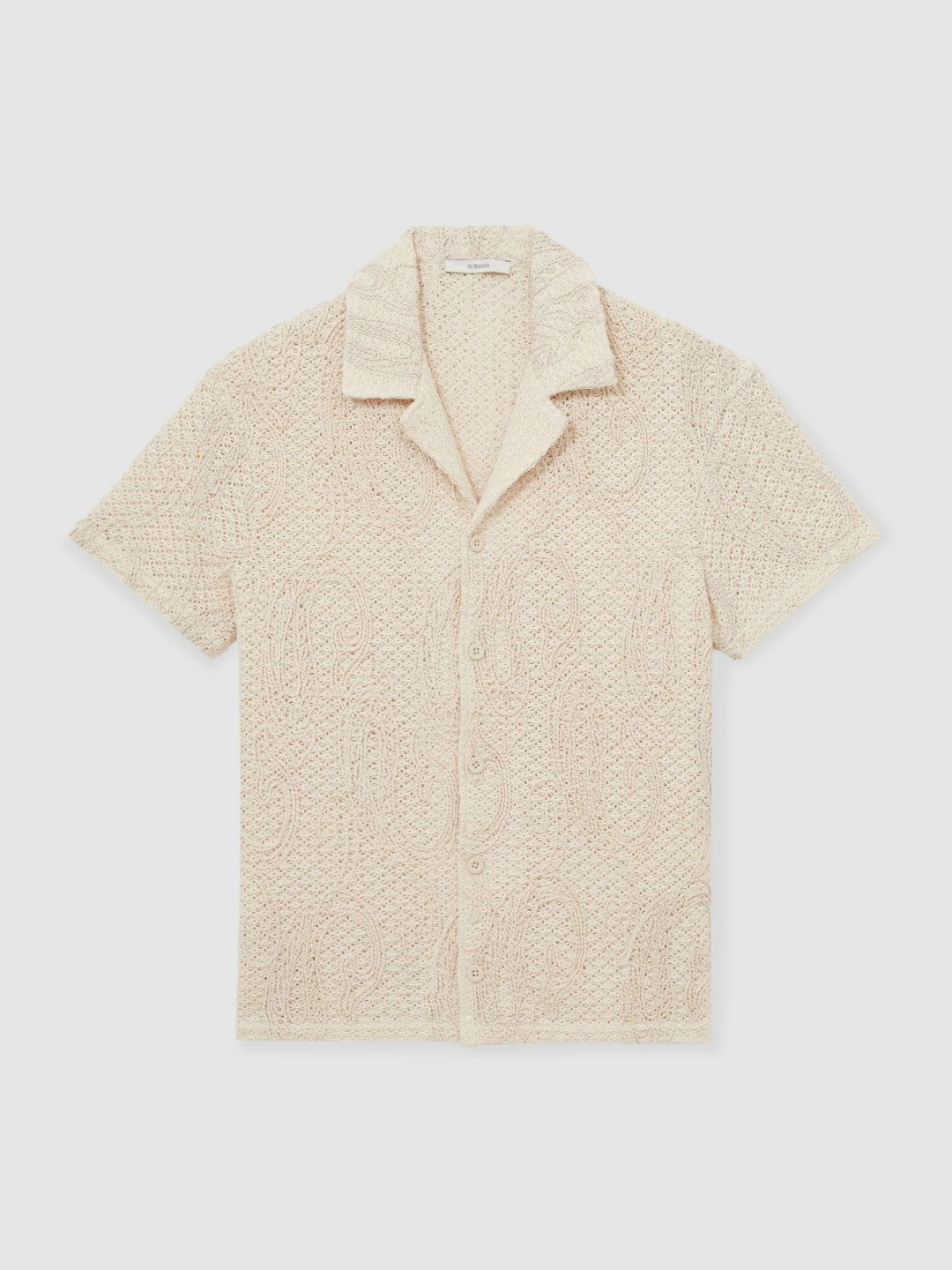 Cotton-Blend Embroidered Crochet Shirt in Oatmeal | Reiss Sale