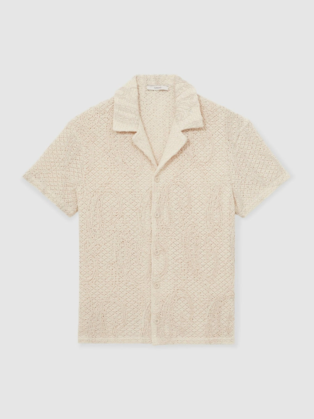 Cotton-Blend Embroidered Crochet Shirt in Oatmeal | Reiss Sale