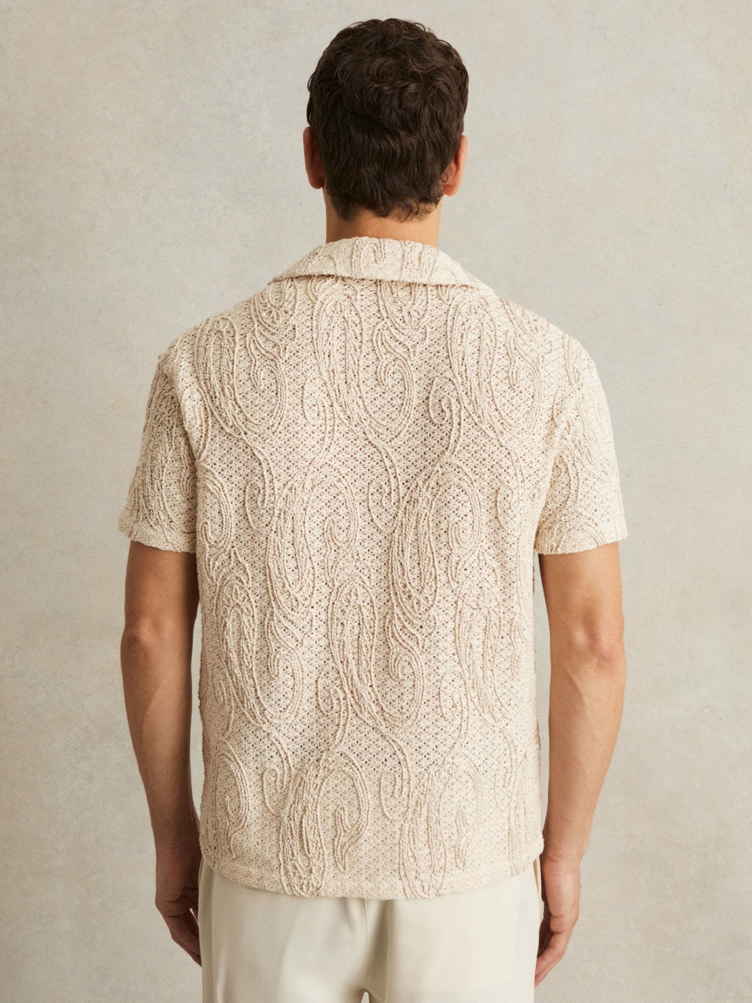 Cotton-Blend Embroidered Crochet Shirt in Oatmeal | Reiss Sale