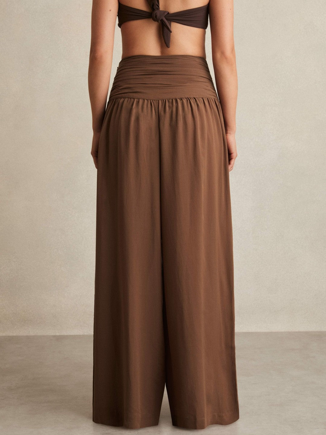 Lyocell Blend Wide Leg Trousers in Brown | Reiss Near Me