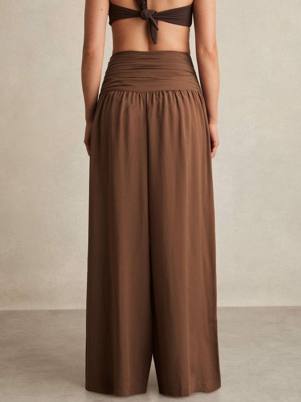 Lyocell Blend Wide Leg Trousers in Brown | Reiss Near Me