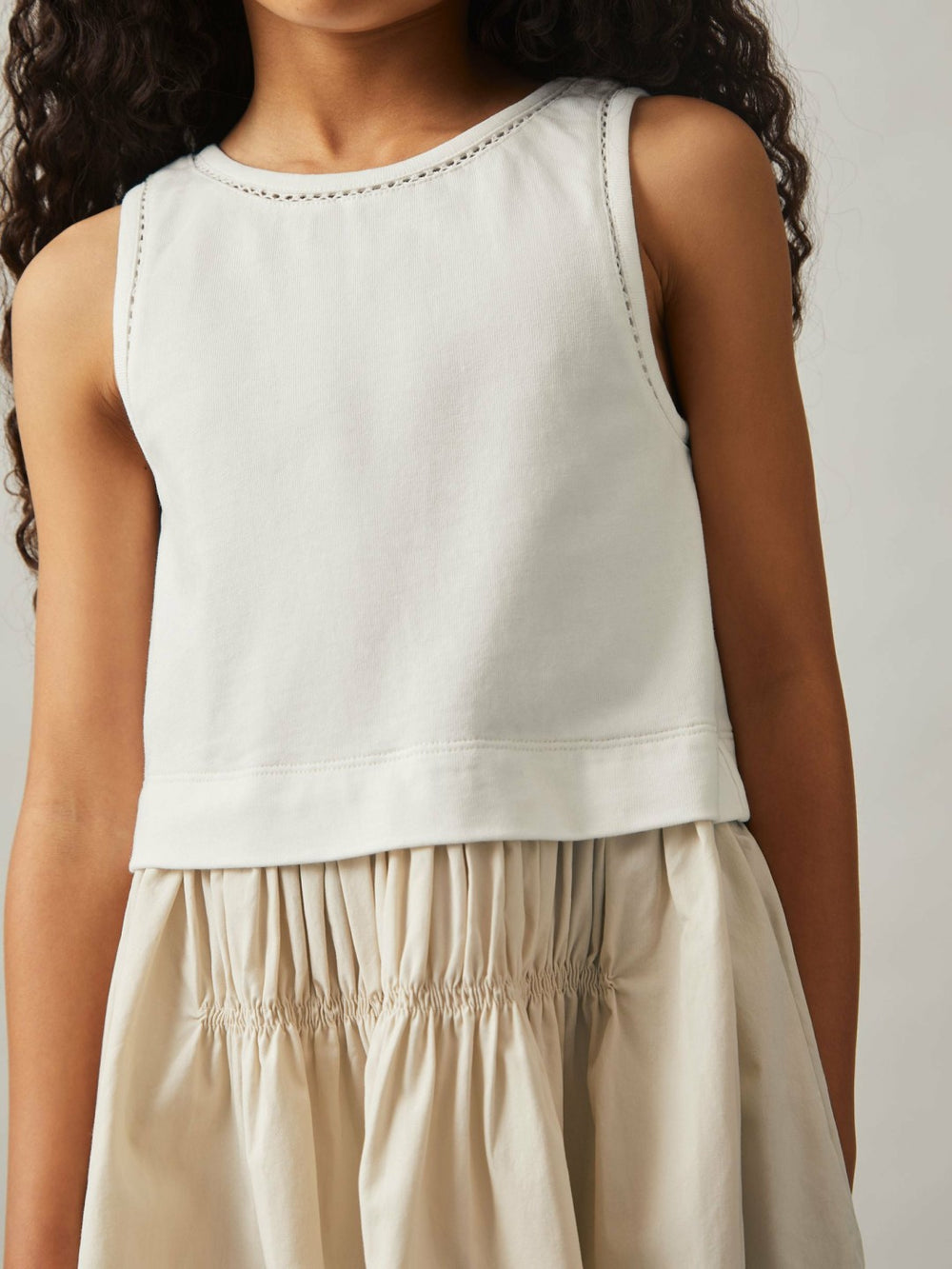 3-9 yrs Cotton Layered Sleeveless Midi Dress in Neutral | Reiss Near Me