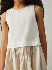 3-9 yrs Cotton Layered Sleeveless Midi Dress in Neutral | Reiss Near Me