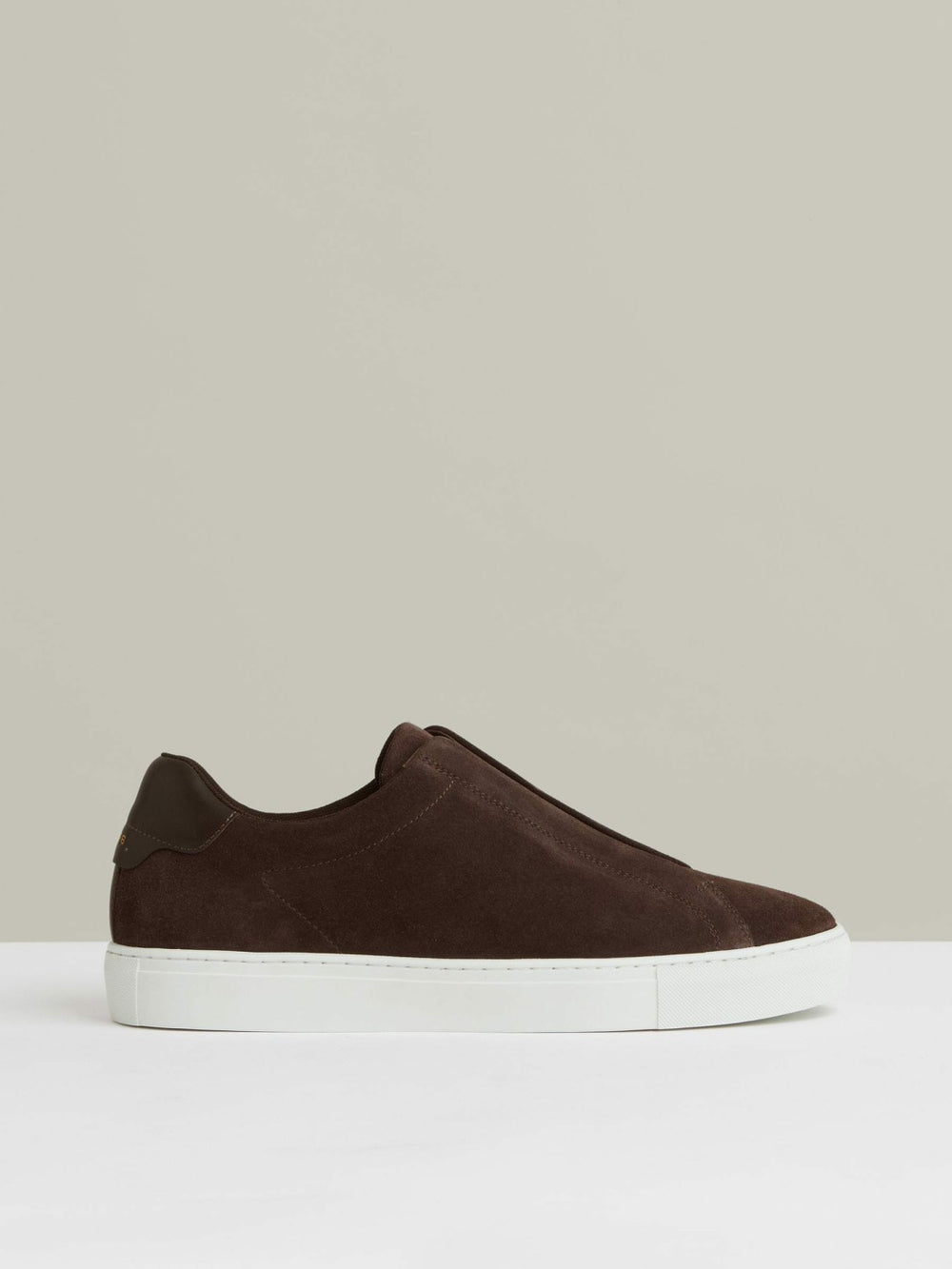Suede Slip-On Elasticated Trainers in Chocolate Brown | Reiss Onsale