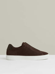 Suede Slip-On Elasticated Trainers in Chocolate Brown | Reiss Onsale