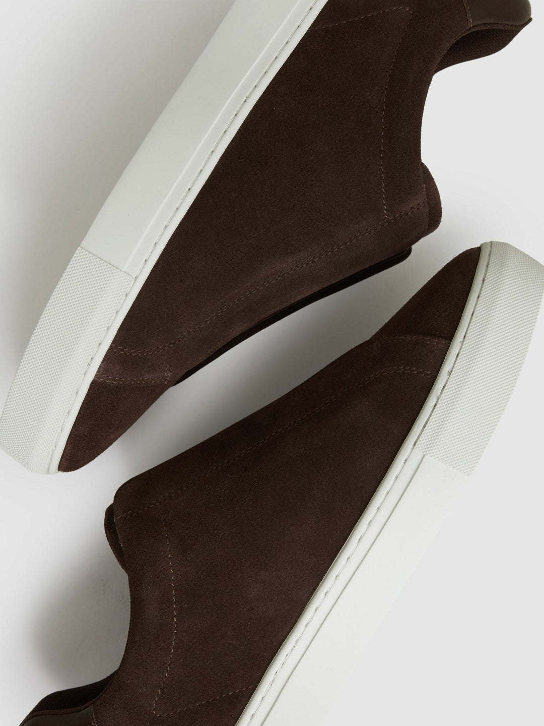 Suede Slip-On Elasticated Trainers in Chocolate Brown | Reiss Onsale