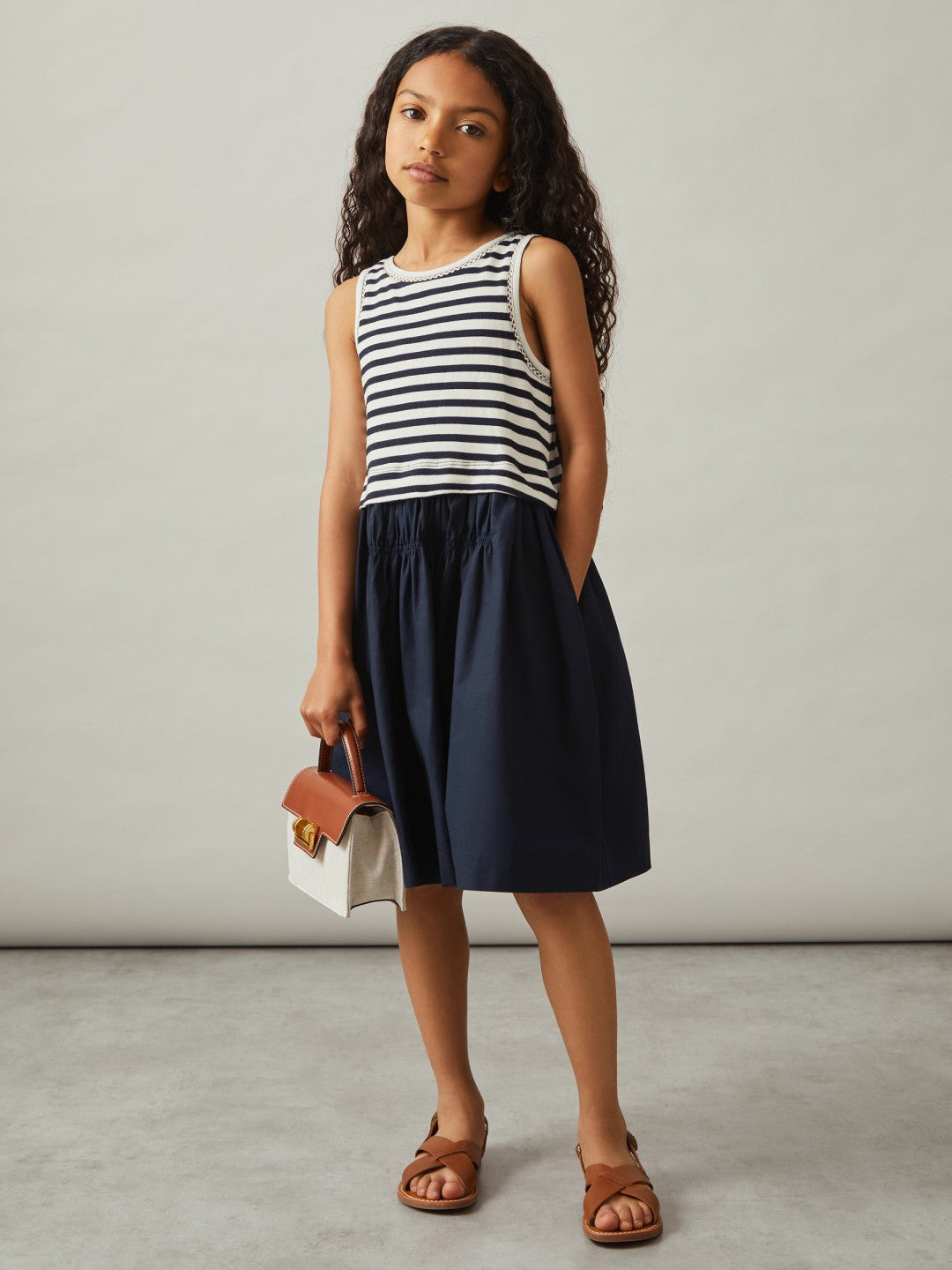 3-9 yrs Cotton Layered Sleeveless Midi Dress in Navy | Reiss For Sale