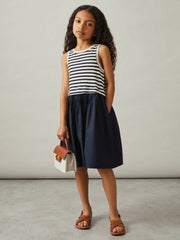3-9 yrs Cotton Layered Sleeveless Midi Dress in Navy | Reiss For Sale