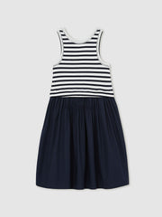 3-9 yrs Cotton Layered Sleeveless Midi Dress in Navy | Reiss For Sale