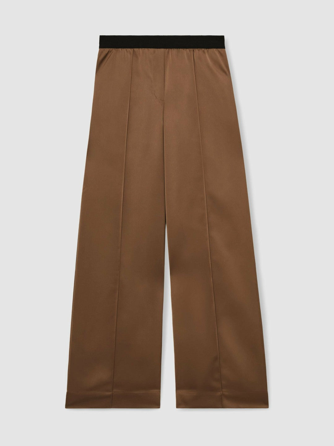 Petite Satin Wide Leg Elastic Waist Trousers in Taupe Neutral | Reiss Onsale
