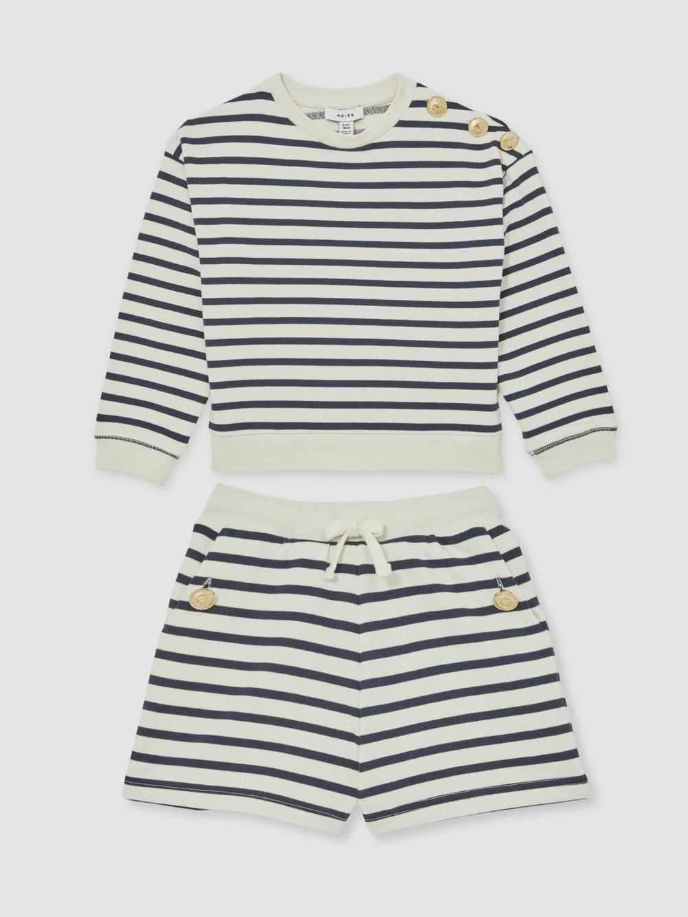 13-14 yrs Stripe Sweatshirt and Shorts Set Cotton-Blend in Navy/Ivory | Reiss Onsale
