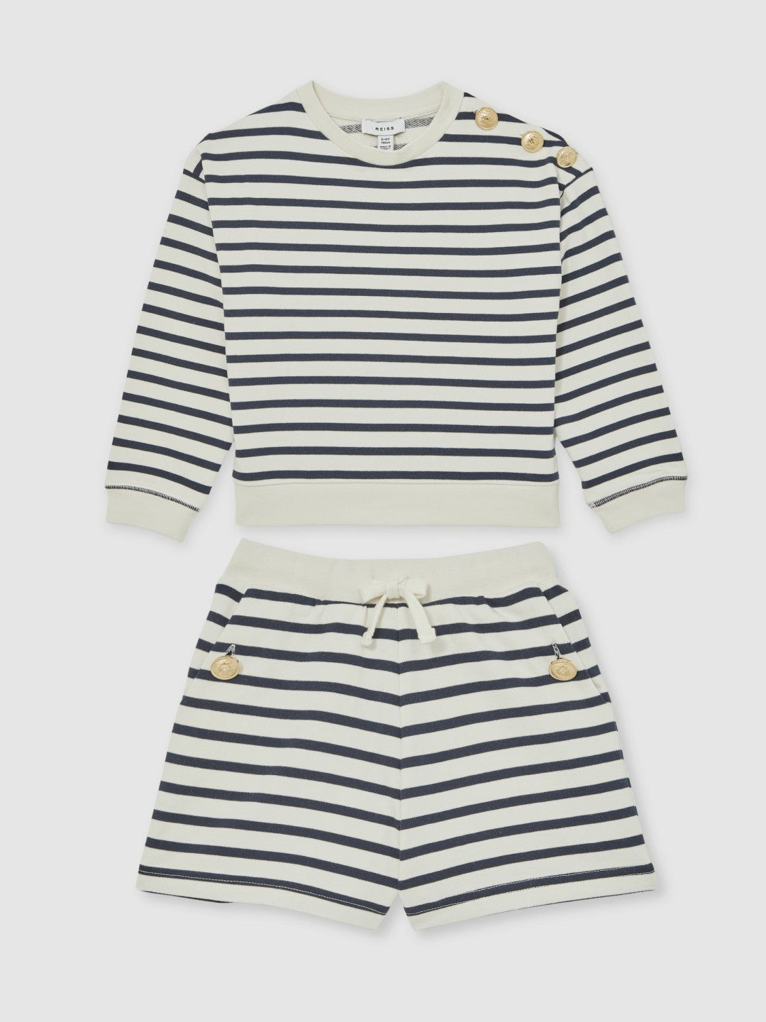 13-14 yrs Stripe Sweatshirt and Shorts Set Cotton-Blend in Navy/Ivory | Reiss Onsale
