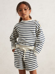 13-14 yrs Stripe Sweatshirt and Shorts Set Cotton-Blend in Navy/Ivory | Reiss Onsale