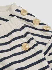 13-14 yrs Stripe Sweatshirt and Shorts Set Cotton-Blend in Navy/Ivory | Reiss Onsale