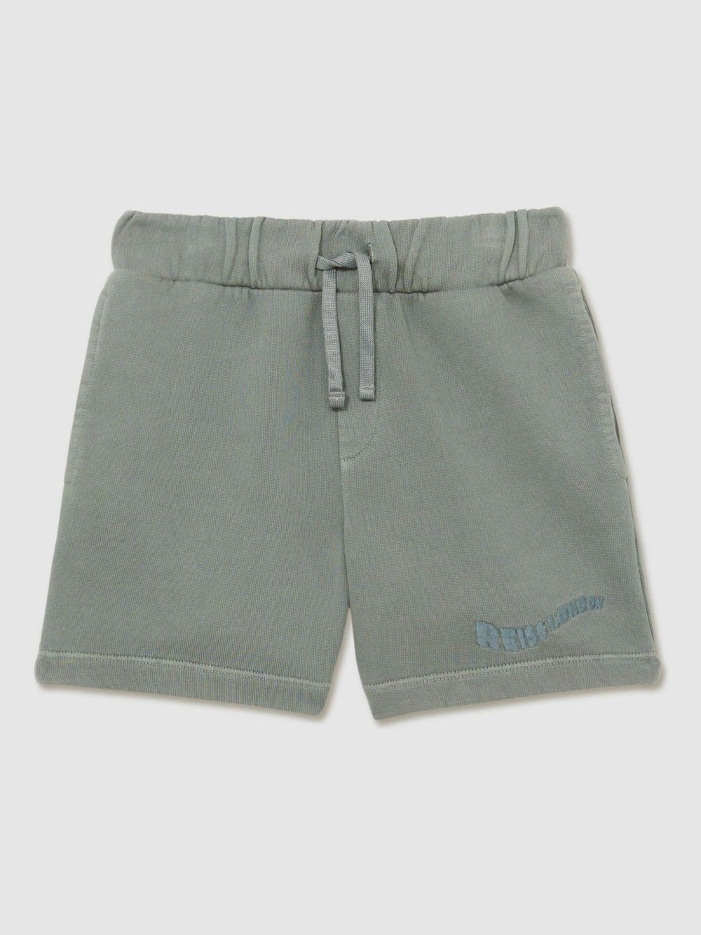 9-13 yrs Cotton Brand-Embroidered Shorts in Washed Sage | Reiss USA