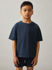 3-9 yrs Cotton Palm-Embroidery Oversize T-Shirt in Washed Navy | Reiss Near Me