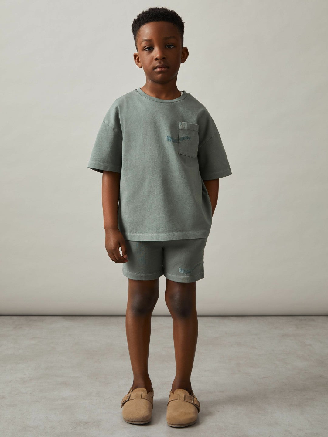 3-9 yrs Cotton Brand-Embroidered Shorts in Washed Sage | Reiss Near Me