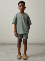 3-9 yrs Cotton Brand-Embroidered Shorts in Washed Sage | Reiss Near Me