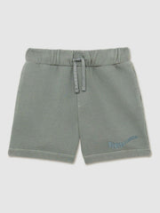 3-9 yrs Cotton Brand-Embroidered Shorts in Washed Sage | Reiss Near Me