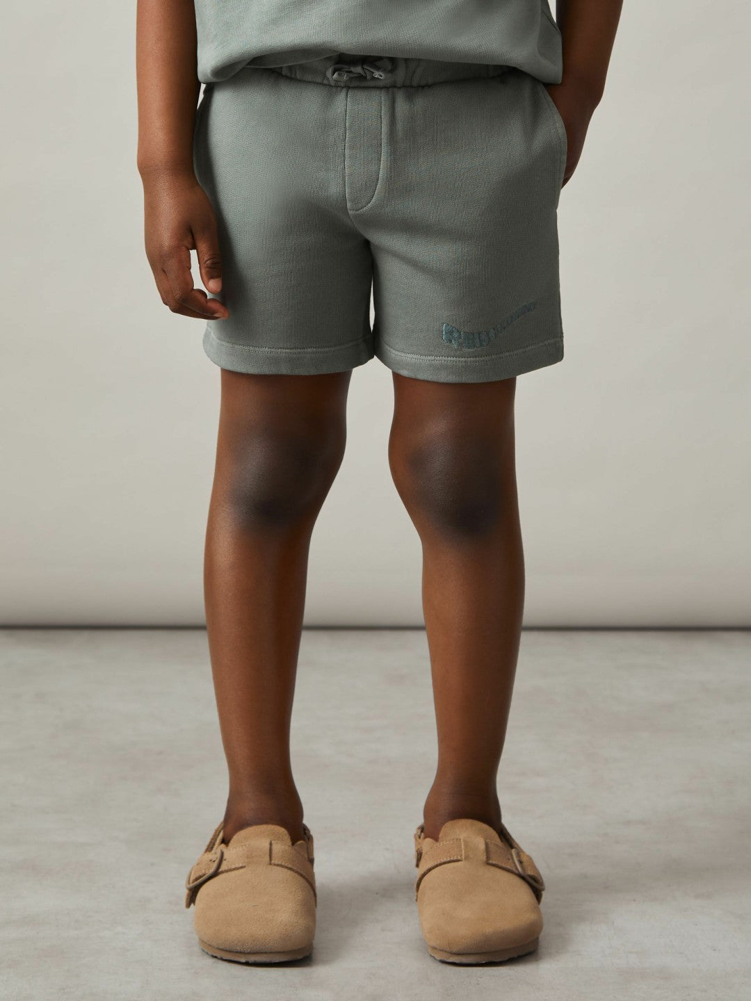 3-9 yrs Cotton Brand-Embroidered Shorts in Washed Sage | Reiss Near Me