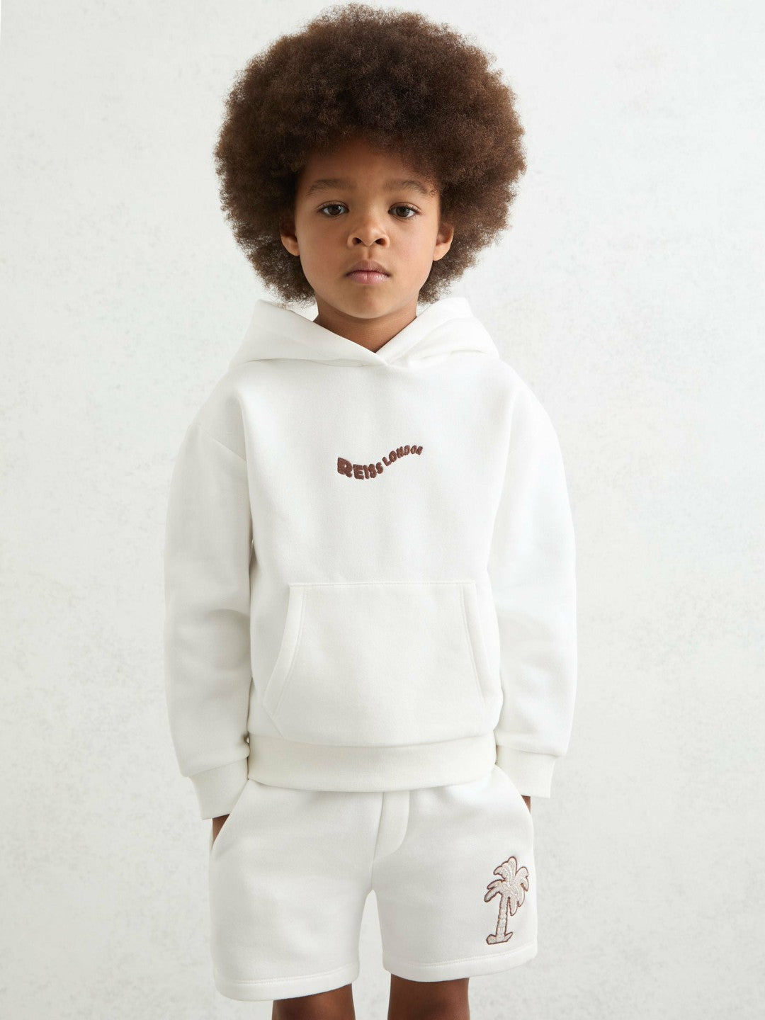 9-13 yrs Cotton-Blend Palm-Embroidered Hoodie in Off White | Reiss Near Me