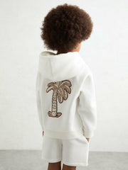 9-13 yrs Cotton-Blend Palm-Embroidered Hoodie in Off White | Reiss Near Me