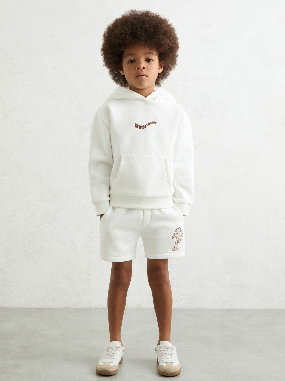 9-13 yrs Cotton Blend Palm Embroidered Shorts in Off White | Reiss For Sale