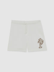 9-13 yrs Cotton Blend Palm Embroidered Shorts in Off White | Reiss For Sale