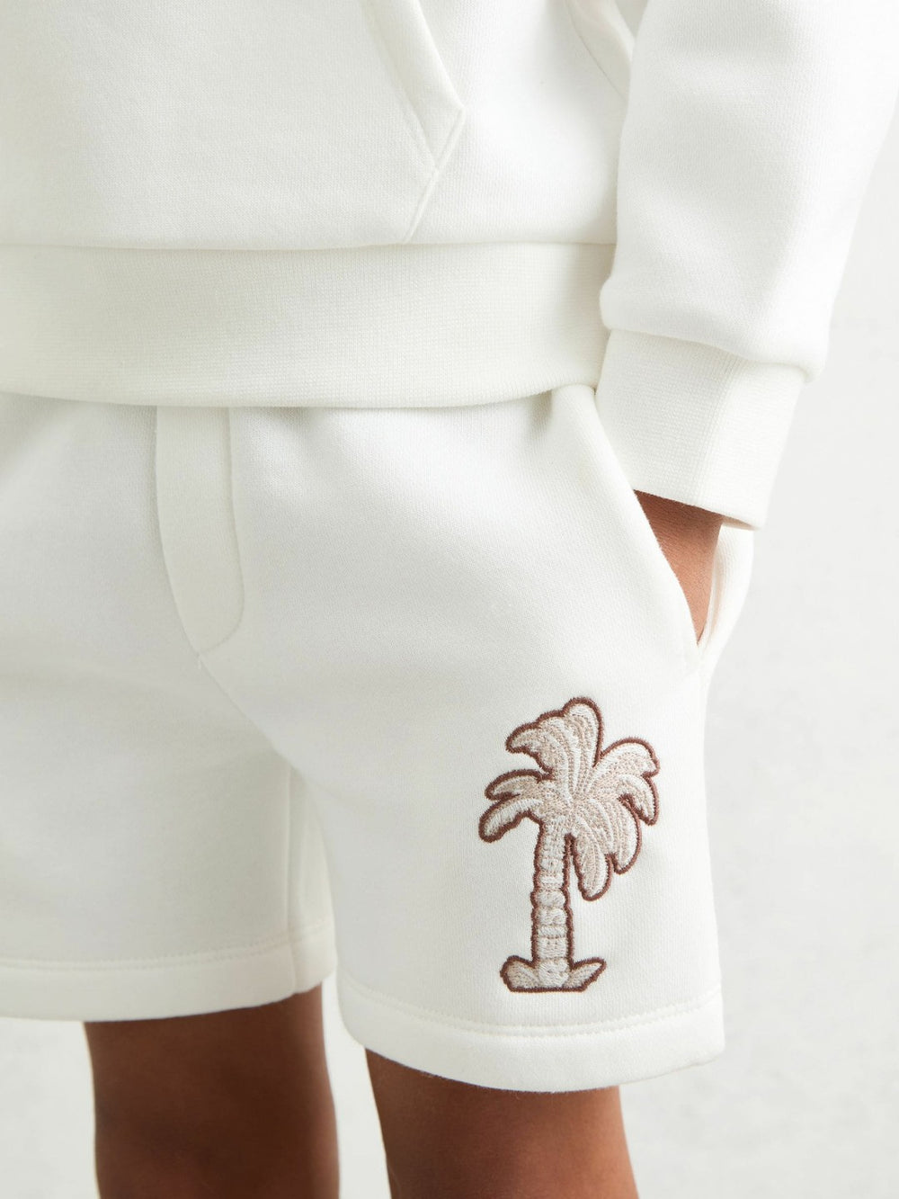 9-13 yrs Cotton Blend Palm Embroidered Shorts in Off White | Reiss For Sale