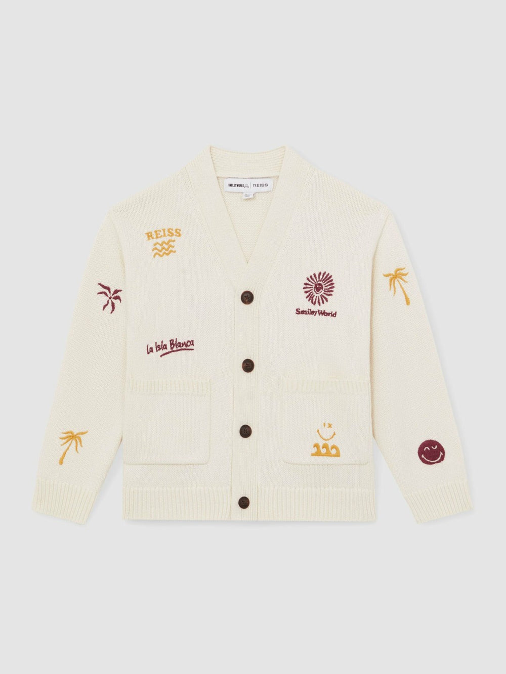 9-13 yrs SmileyWorld Embroidery Cardigan Unisex Fit in Off White | Reiss Sale