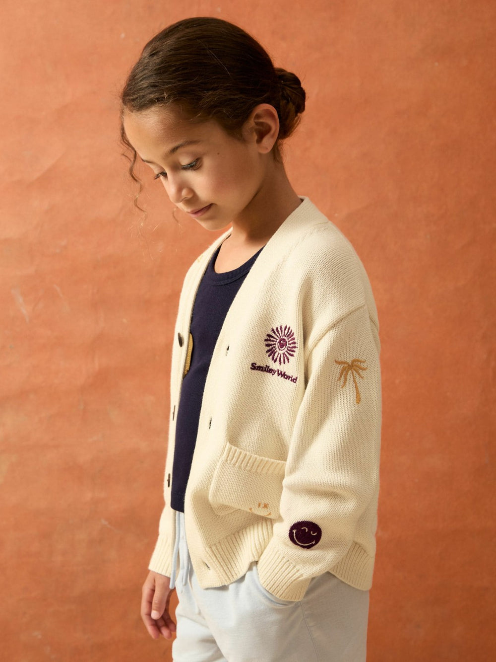 9-13 yrs SmileyWorld Embroidery Cardigan Unisex Fit in Off White | Reiss Sale