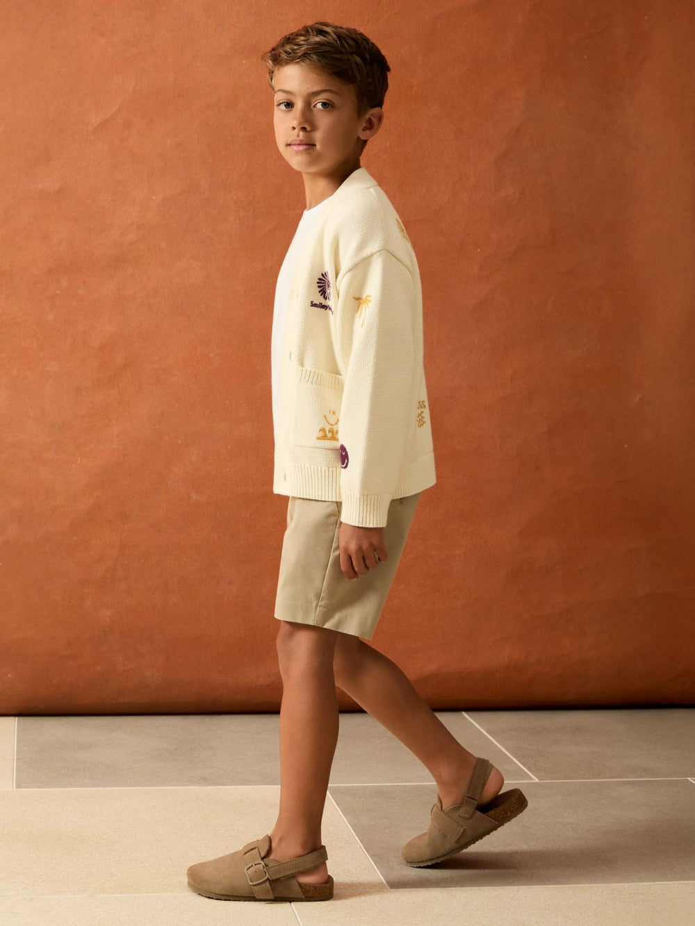 9-13 yrs SmileyWorld Embroidery Cardigan Unisex Fit in Off White | Reiss Sale