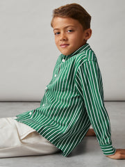 9-13 yrs Cotton-Poplin Striped Oversize Shirt in Green/White | Reiss Onsale