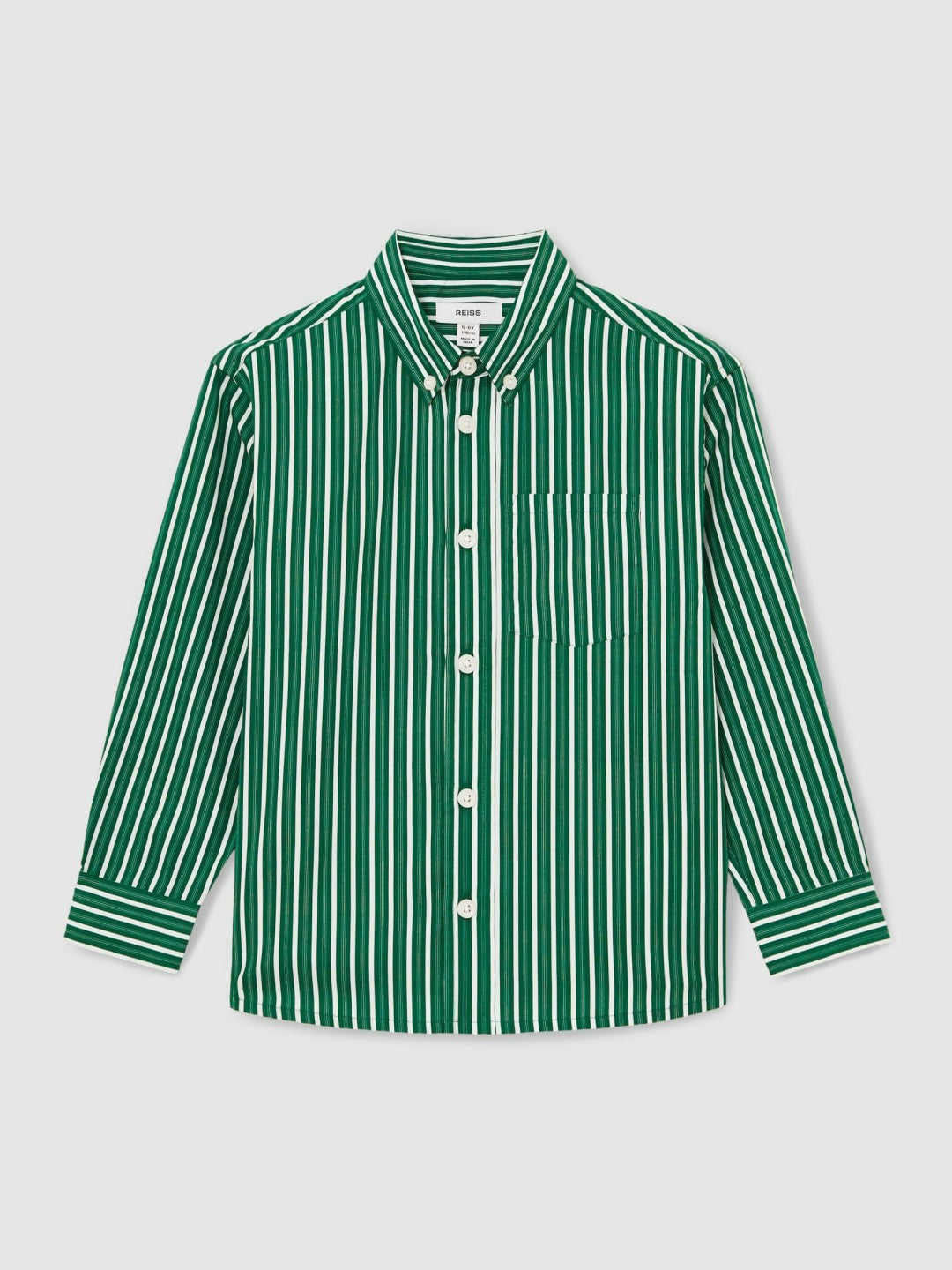 9-13 yrs Cotton-Poplin Striped Oversize Shirt in Green/White | Reiss Onsale
