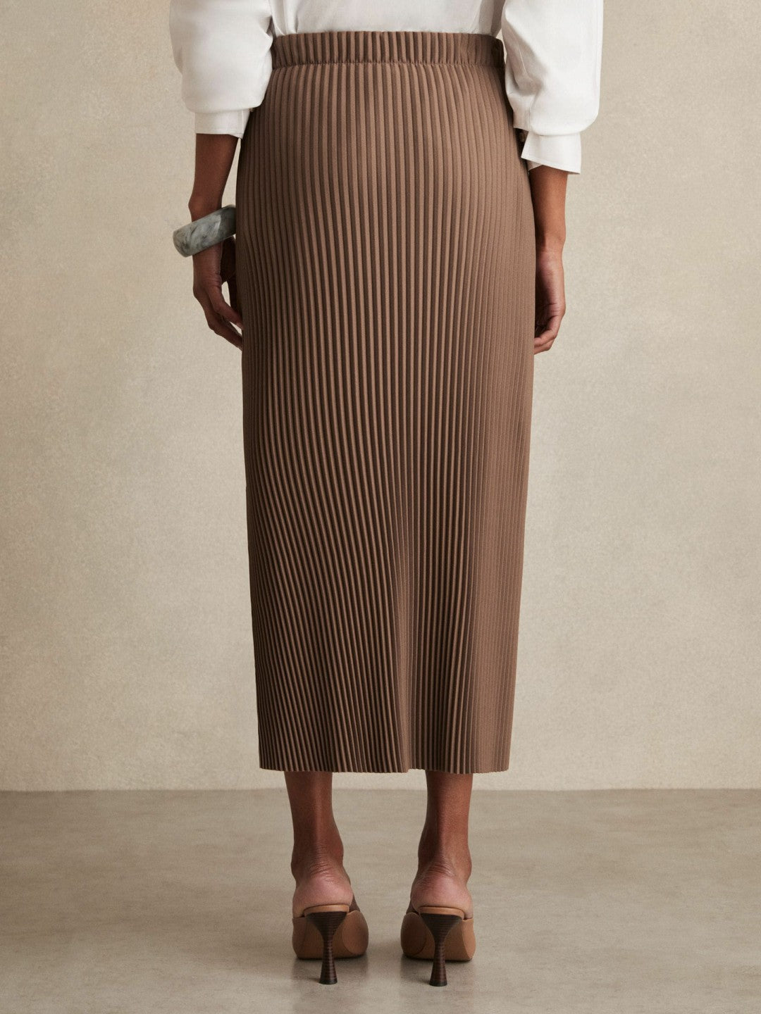 Pleated Jersey Midi Skirt in Chocolate | Reiss Near Me