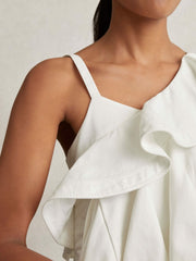 Cotton Tiered Ruffle Mini Dress in Ivory | Reiss For Sale