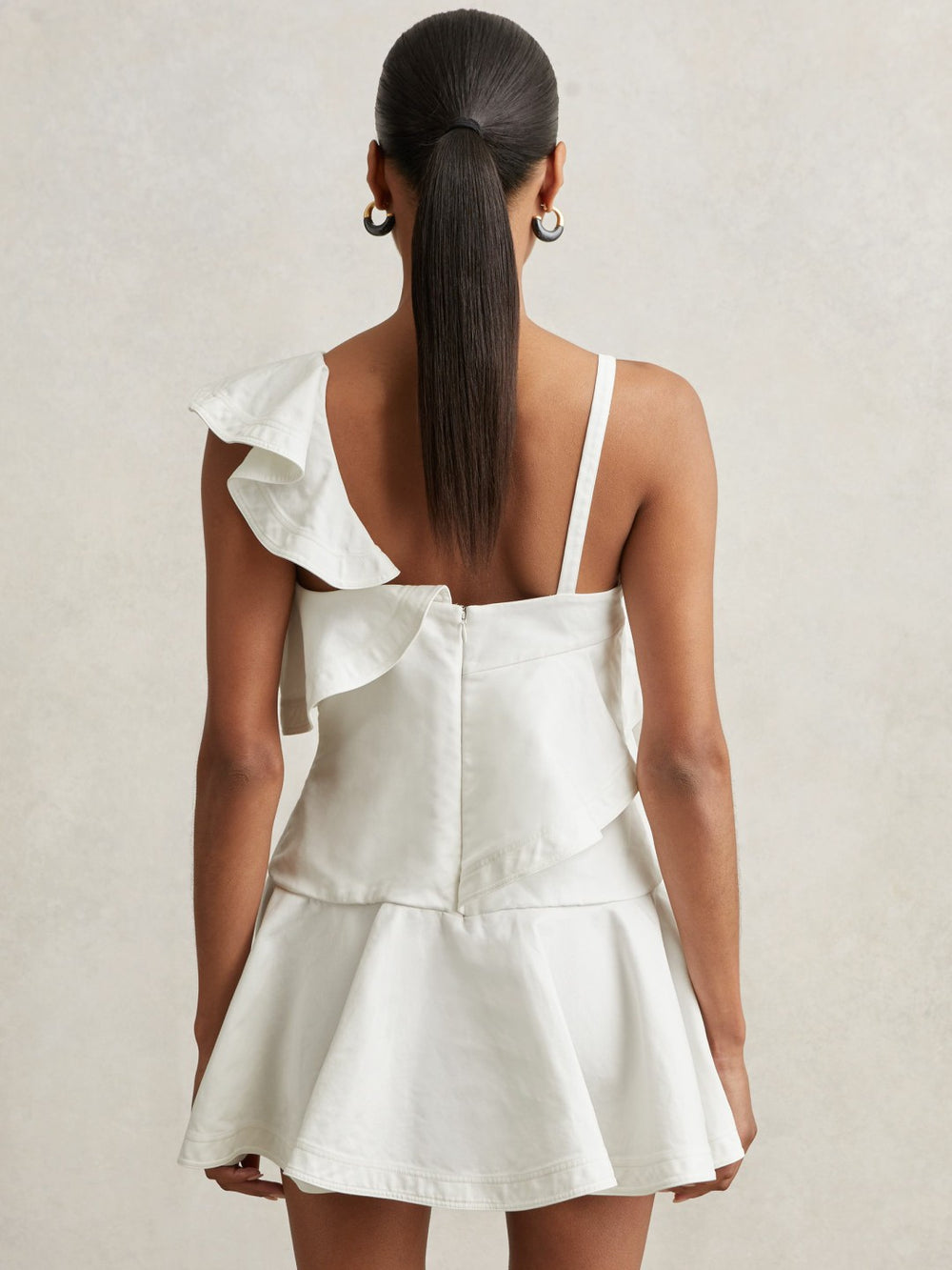 Cotton Tiered Ruffle Mini Dress in Ivory | Reiss For Sale