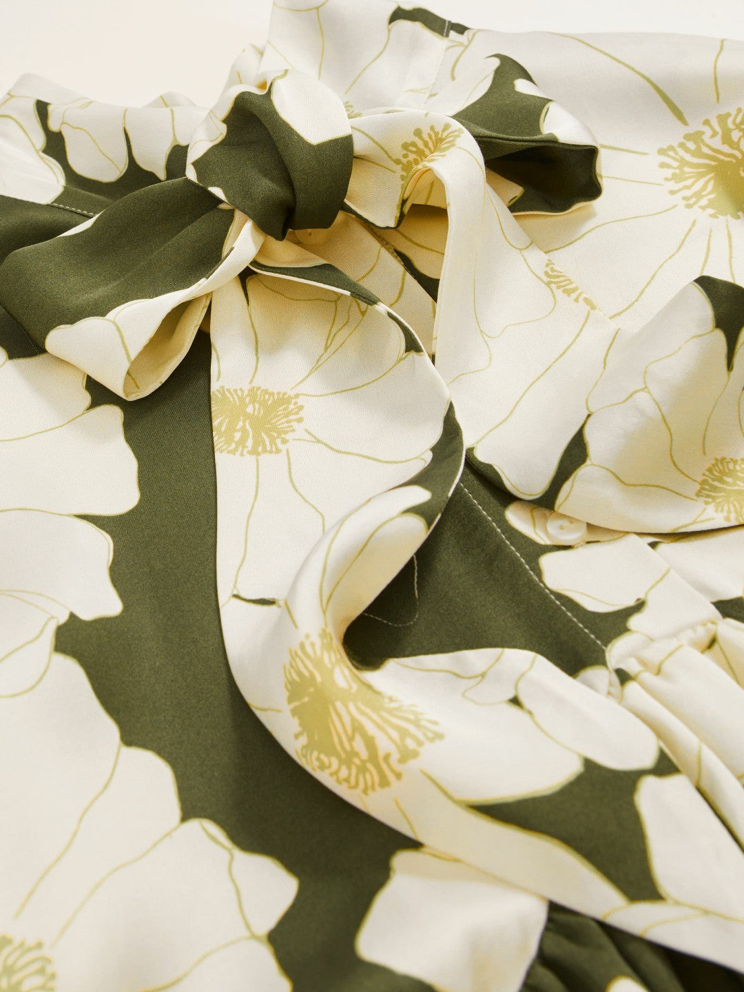 Floral Tie-Neck Swing Dress in Ivory/Green | Reiss