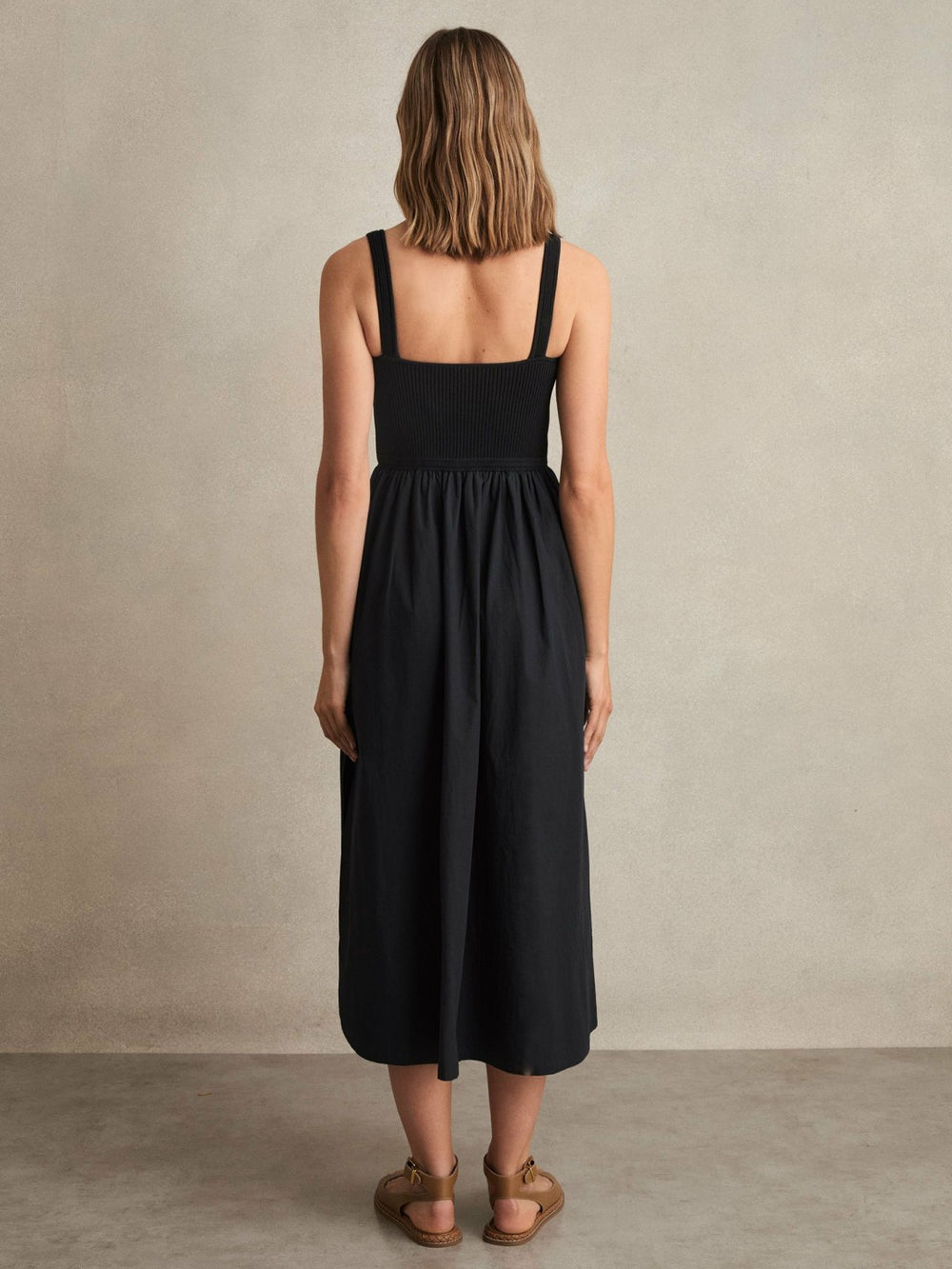 Perforated-Knit Cotton-Skirt Midi Dress in Navy | Reiss Onsale