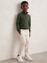 3-9 yrs Merino Wool Half-Zip Funnel Neck Jumper in Kale Green | Reiss Sale