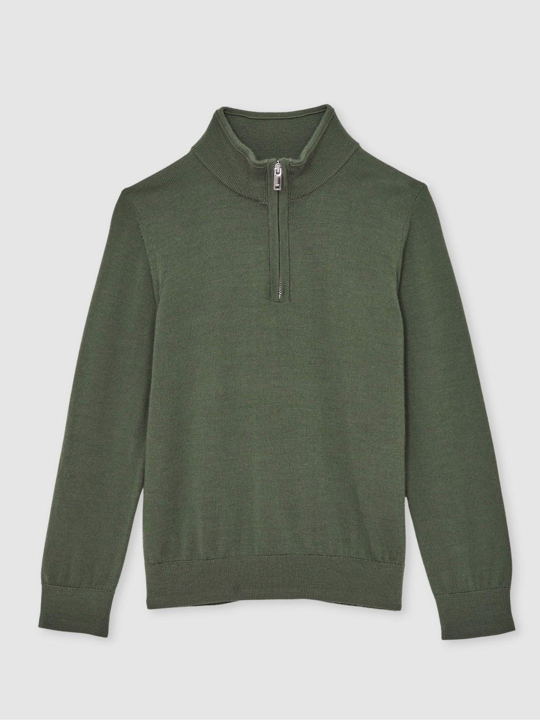3-9 yrs Merino Wool Half-Zip Funnel Neck Jumper in Kale Green | Reiss Sale