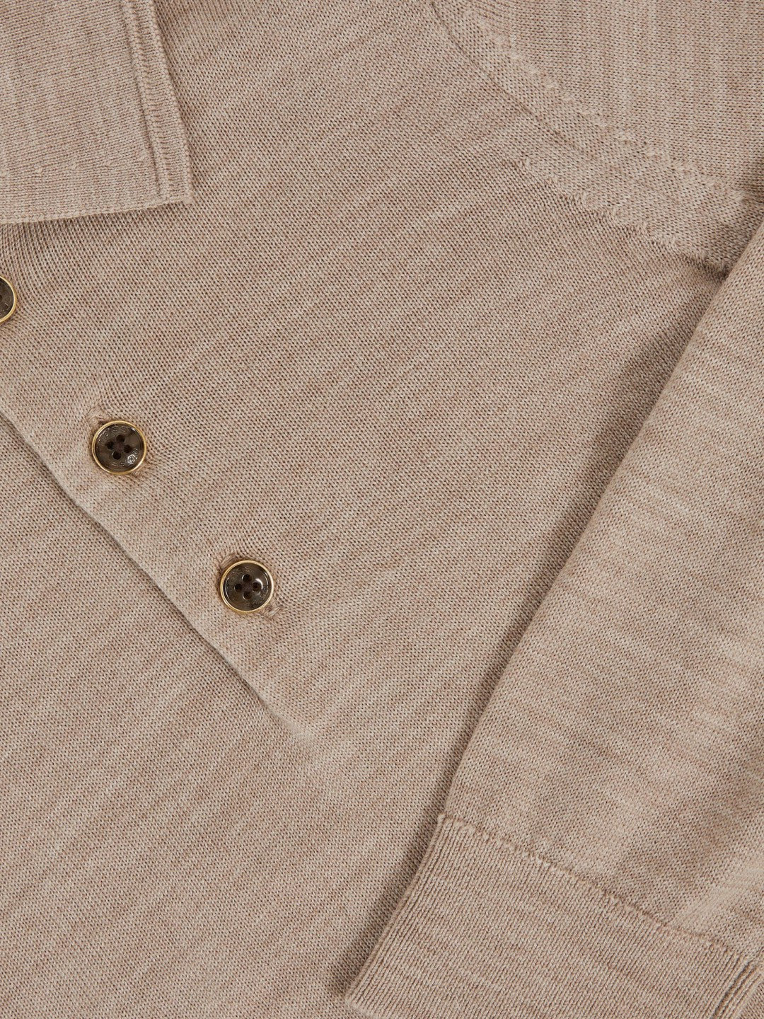 9-13 yrs Merino Wool Long-Sleeve Polo Shirt in Wheat Melange | Reiss For Sale