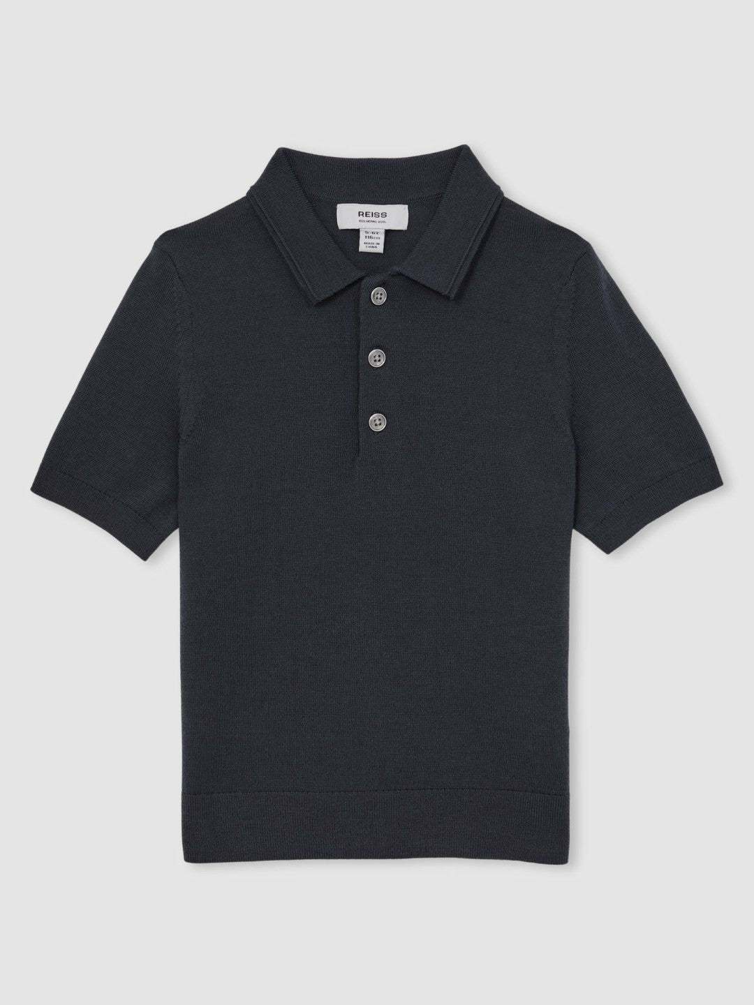 3-9 yrs Merino Wool Short Sleeve Polo Shirt in Midnight Navy | Reiss For Sale