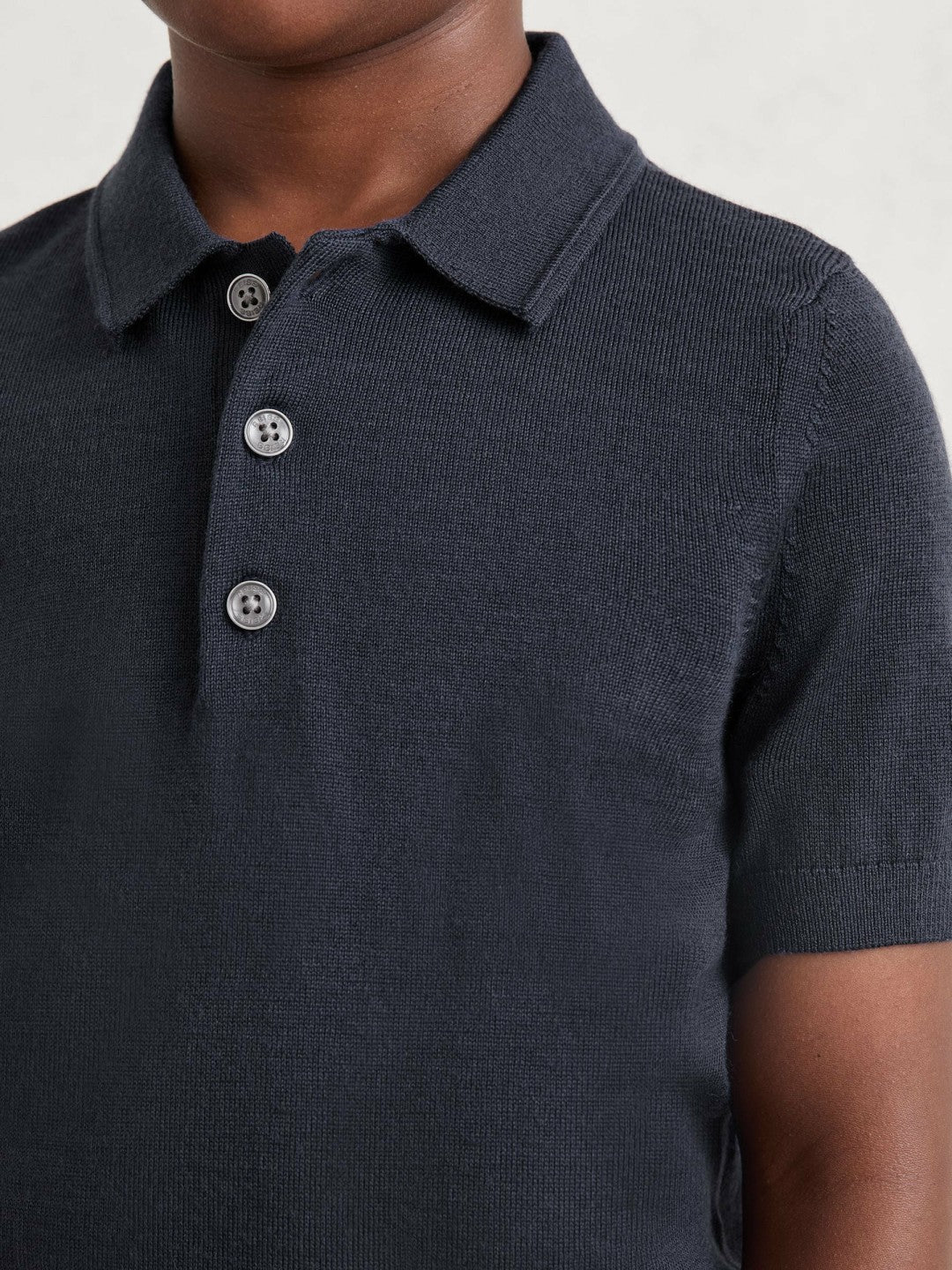 9-13 yrs Merino Wool Short Sleeve Polo Shirt in Midnight Navy | Reiss For Sale