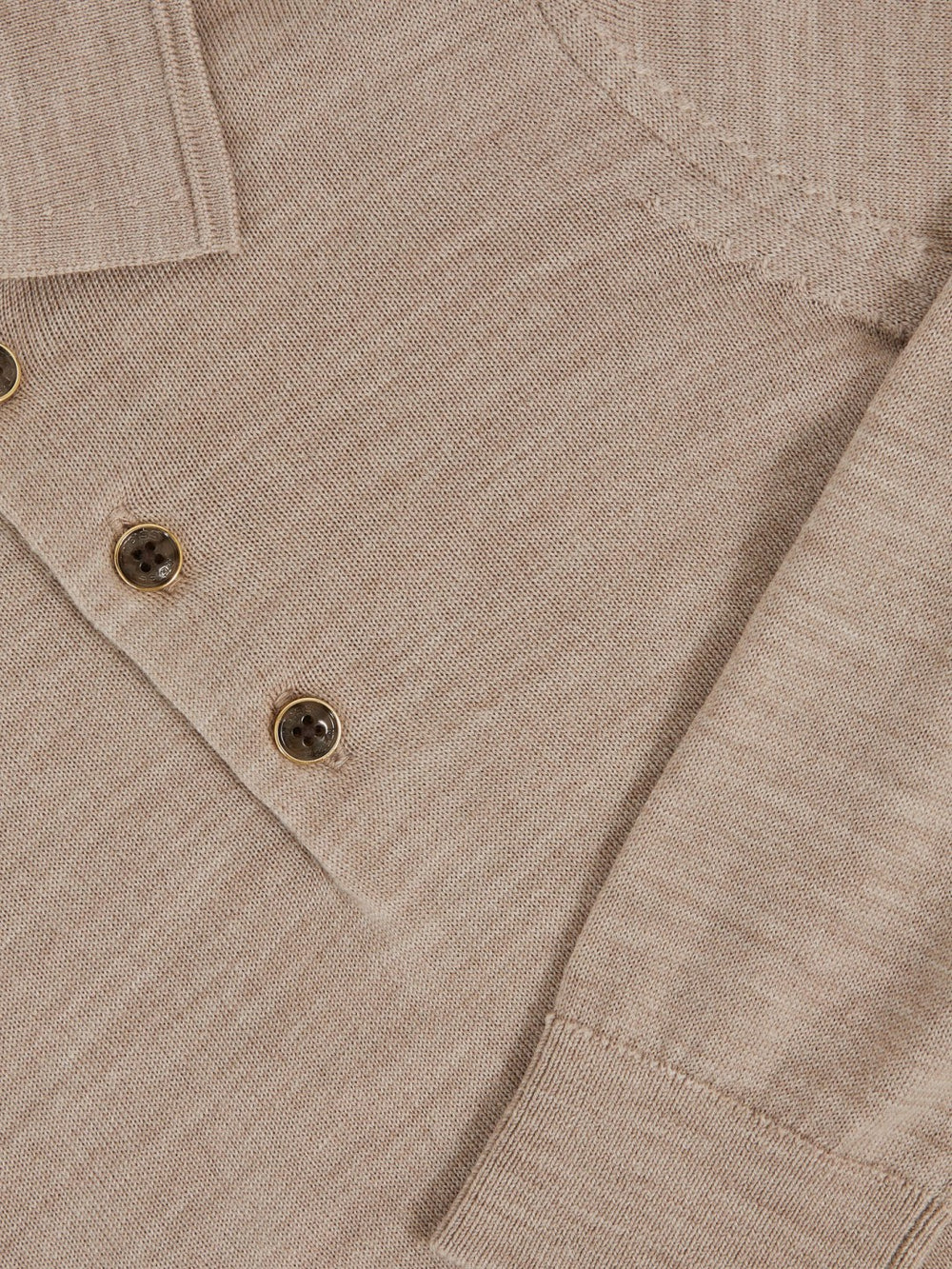 13-14 yrs Merino Wool Long-Sleeve Polo Shirt in Wheat Melange | Reiss Near Me