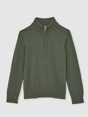 13-14 yrs Merino Wool Half-Zip Funnel Neck Jumper in Kale Green | Reiss For Sale