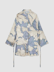 Floral Print Gathered Cut Out Shirt Dress in Blue | Reiss Sale