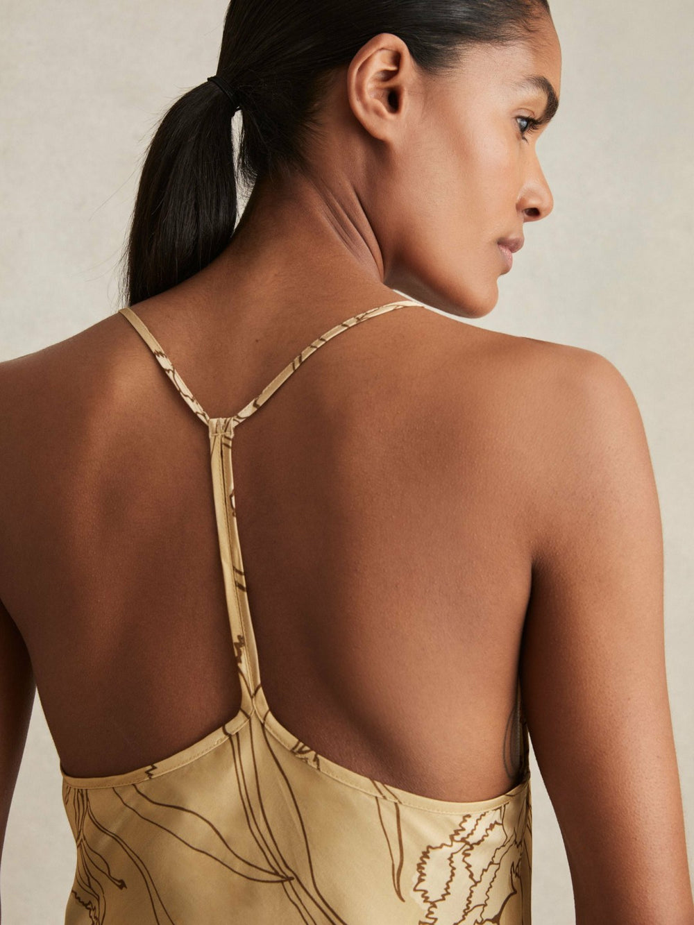Satin Floral-Print Slip Maxi Dress in Gold | Reiss Discount